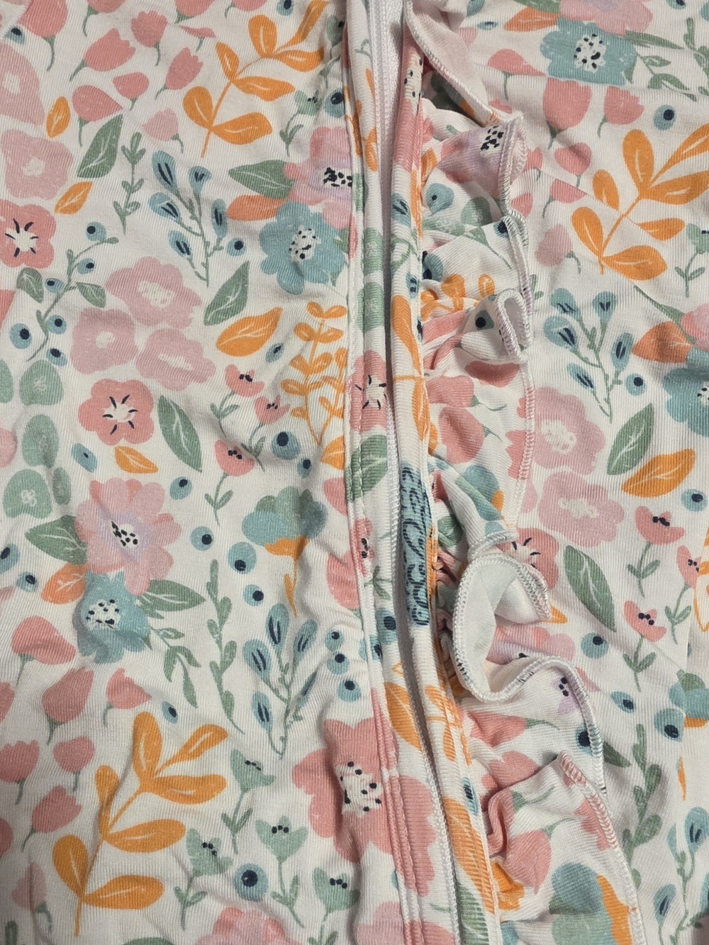 Caden Lane Pink Floral Ruffle Zip-Front Footie Pajamas - Picture 4 of 7